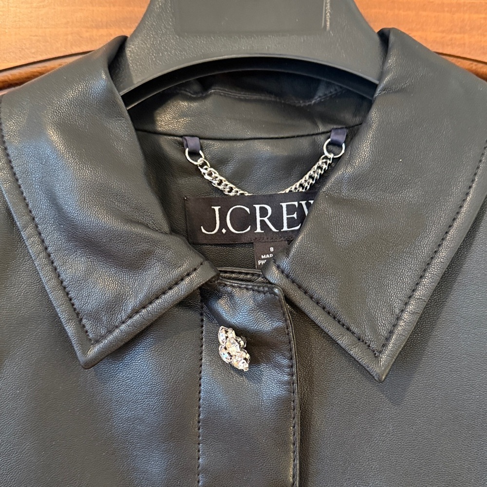 J. Crew Elegant Black Faux Leather Jacket with Crystal Buttons - Picture 2 of 2